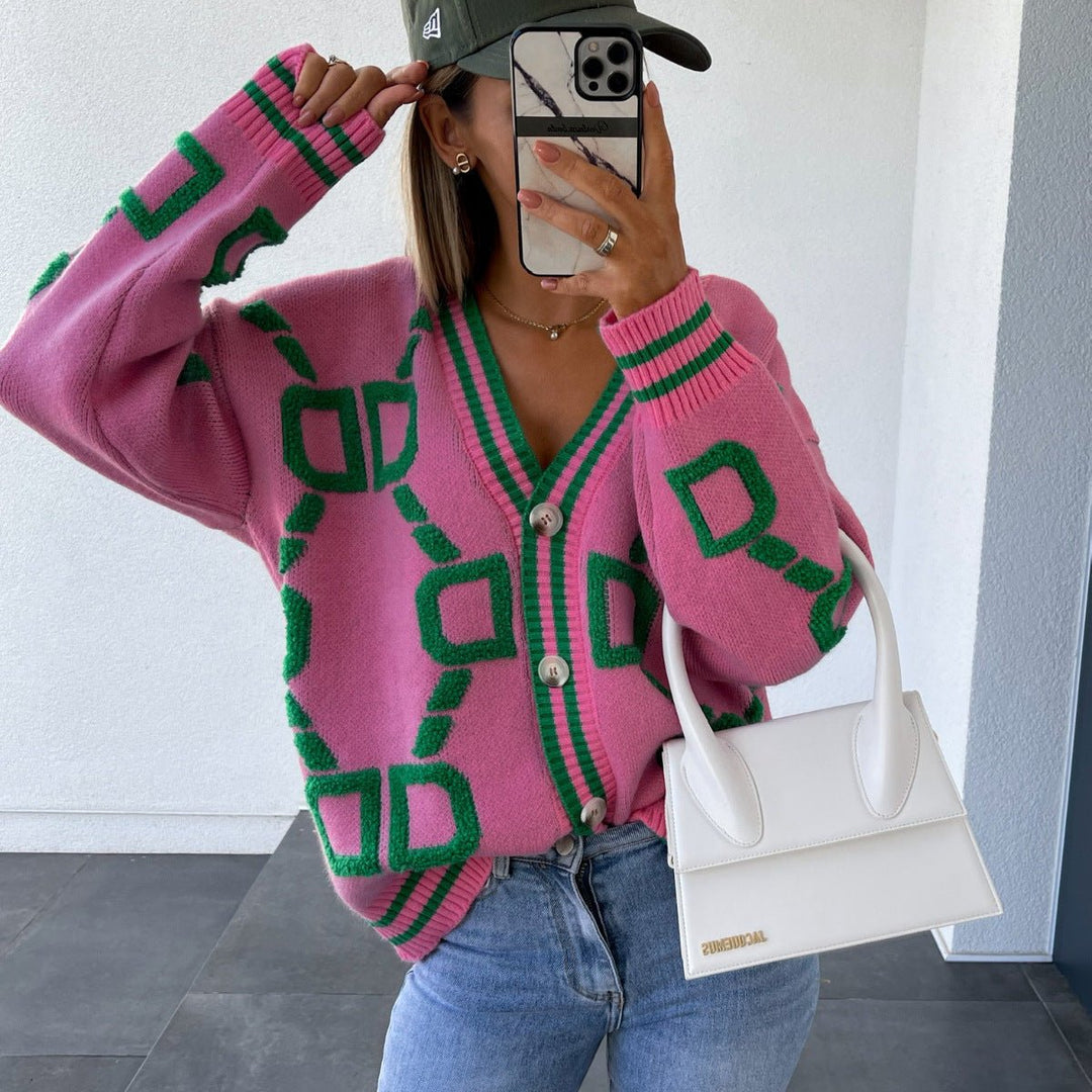 Mune | Women's Oversized Knitted Cardigan with Geometric Print