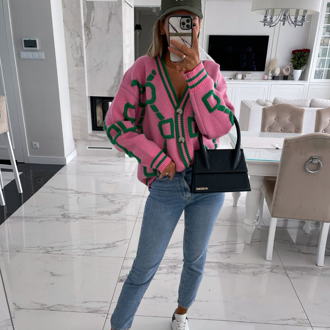 Mune | Women's Oversized Knitted Cardigan with Geometric Print