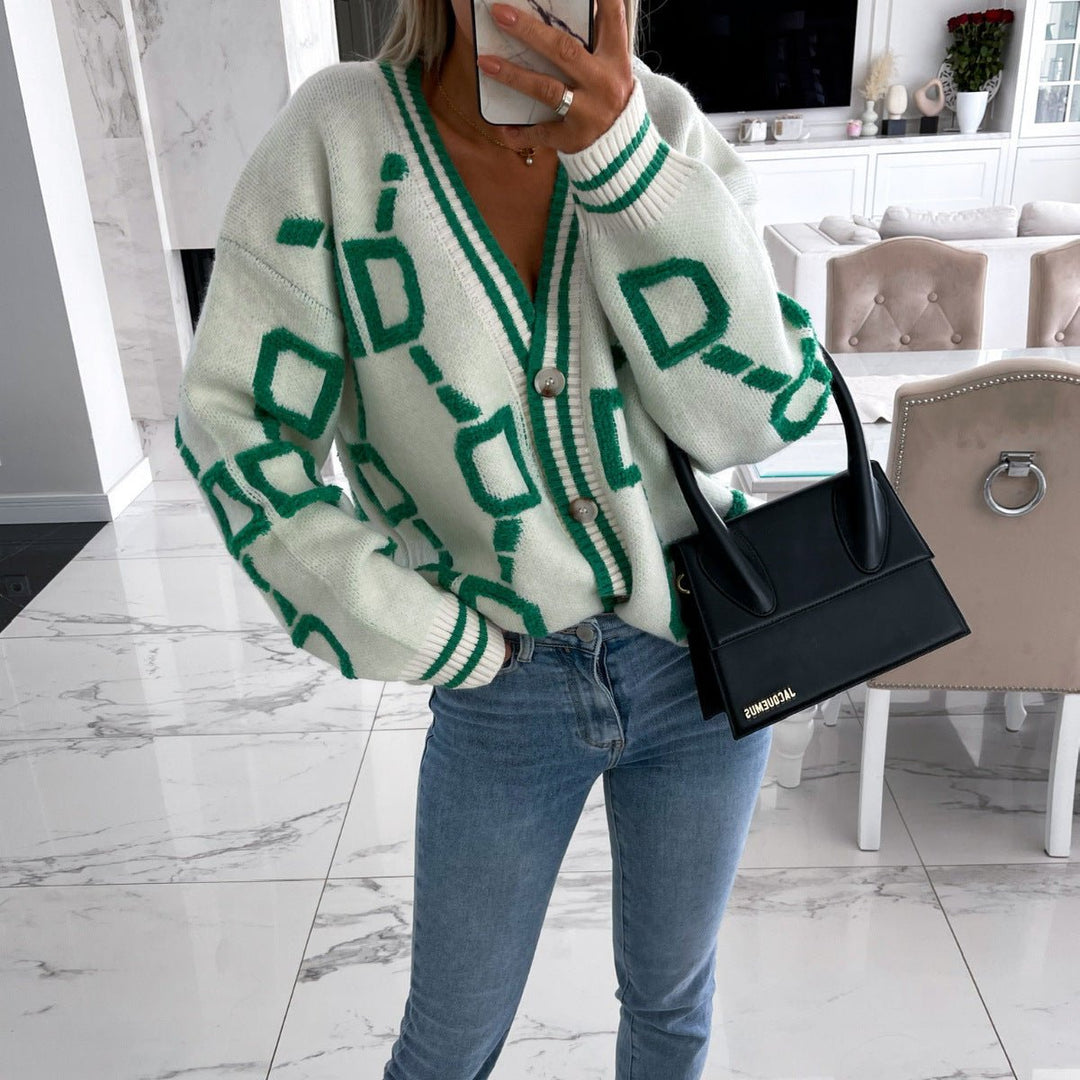 Mune | Women's Oversized Knitted Cardigan with Geometric Print