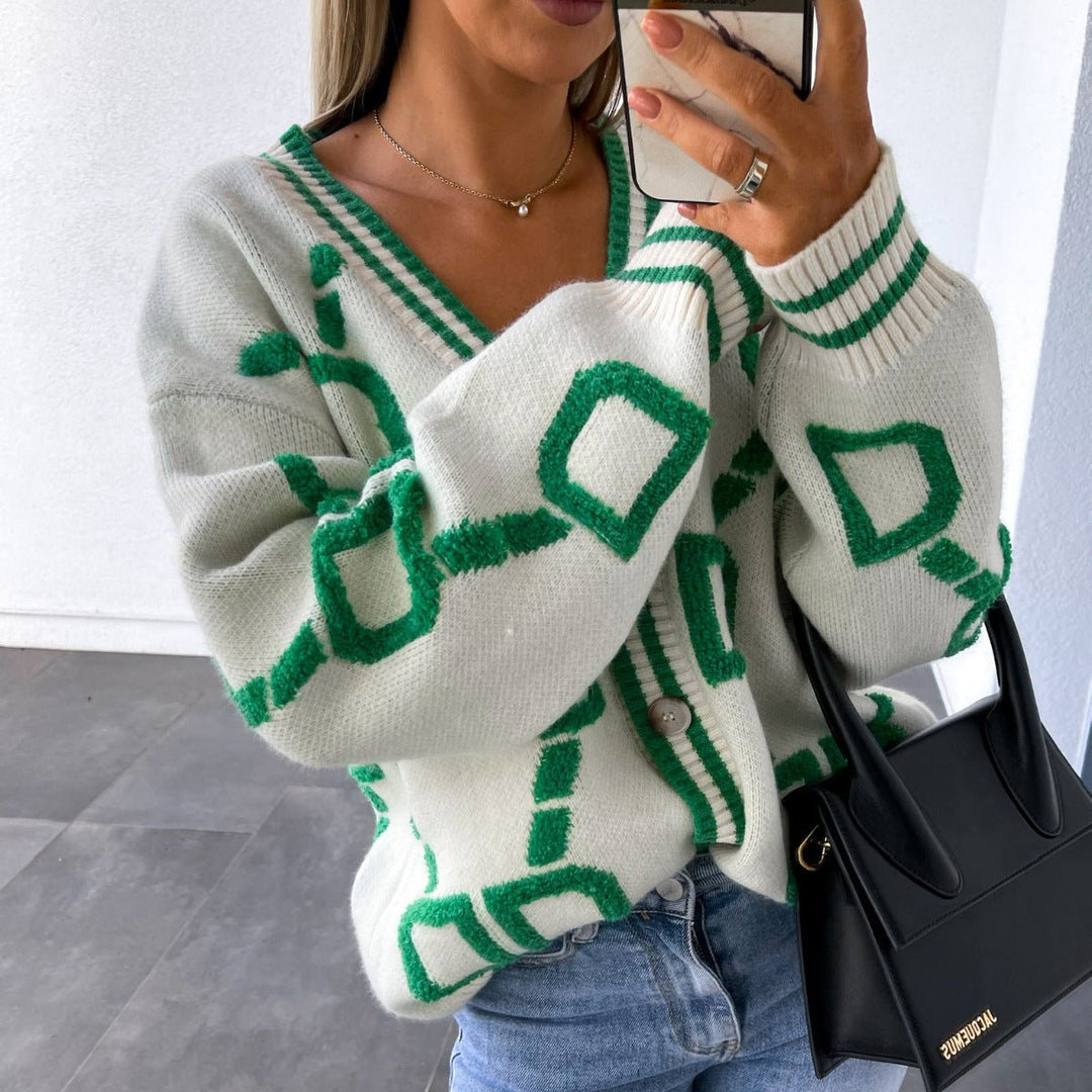 Mune | Women's Oversized Knitted Cardigan with Geometric Print