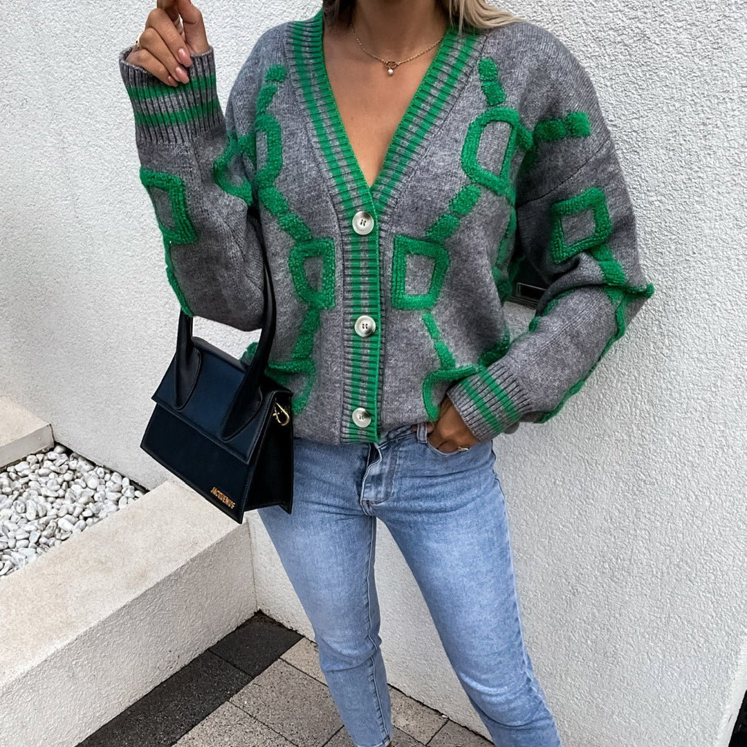 Mune | Women's Oversized Knitted Cardigan with Geometric Print