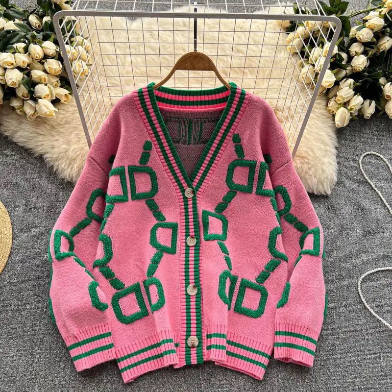 Mune | Women's Oversized Knitted Cardigan with Geometric Print
