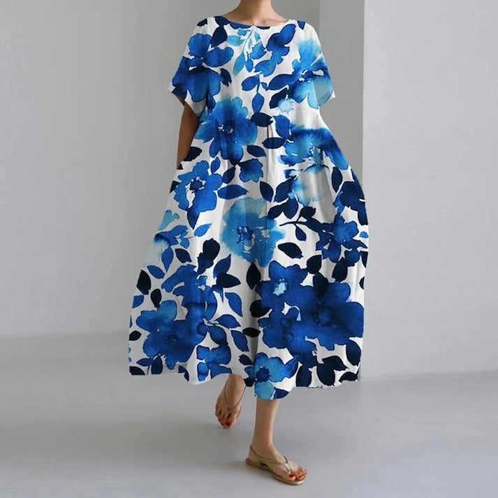 Women Relaxed Style Flower Midi Dress