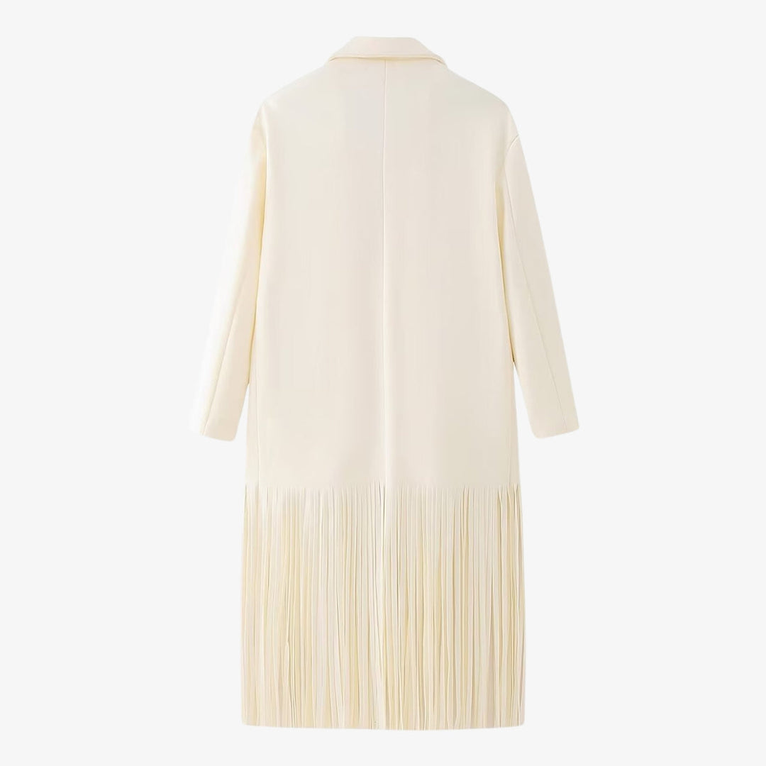 Mune | Women's elegant cream white jacket with fringe detail and classic lapel collar
