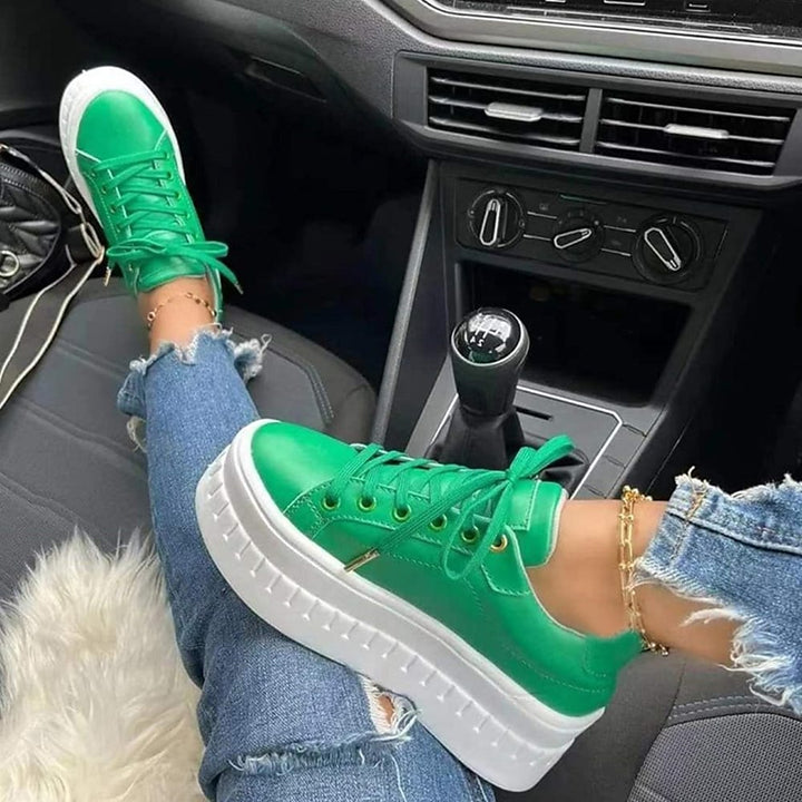 Platform Sneakers - Women Comfortable Laced Shoes with Thick Sole Mune Fashion
