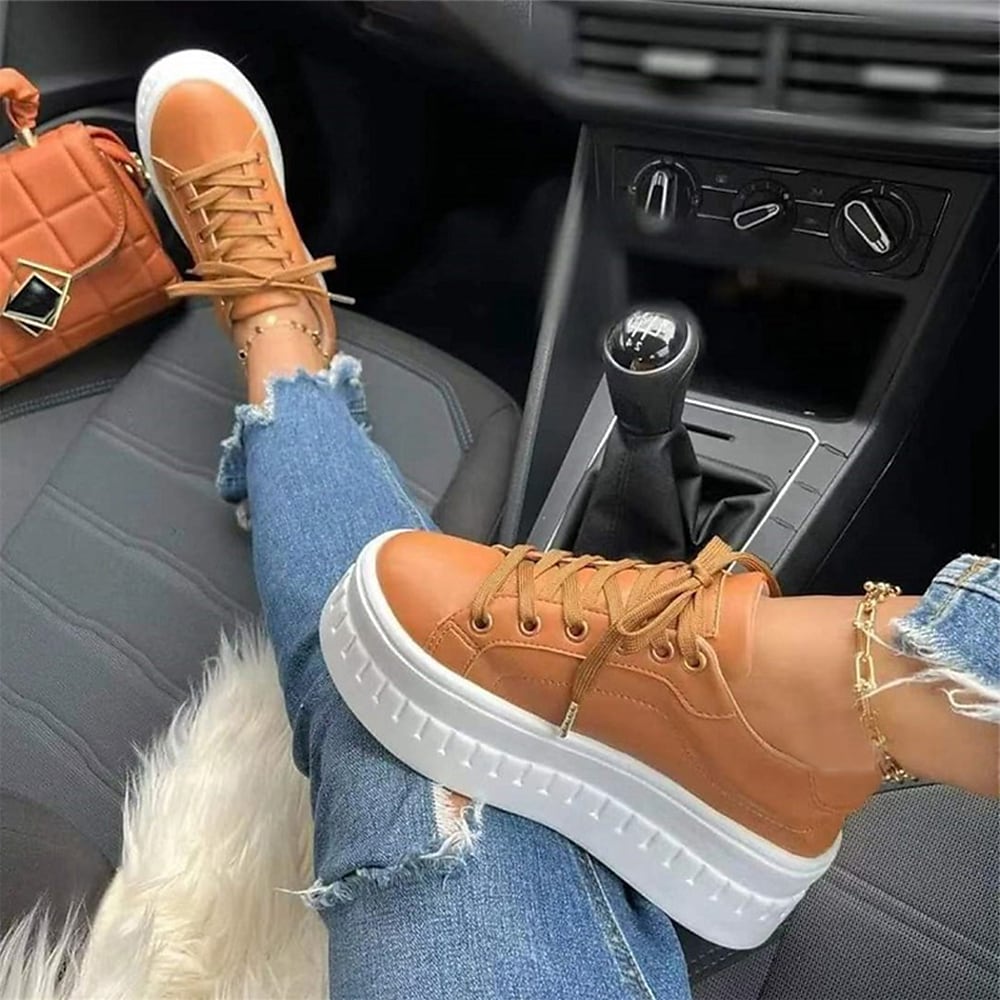 Platform Sneakers - Women Comfortable Laced Shoes with Thick Sole Mune Fashion