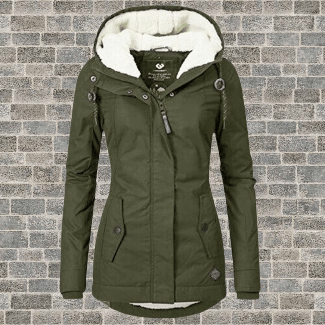 Mune | Pleated Cotton Coat with Removable Sheepskin Hood