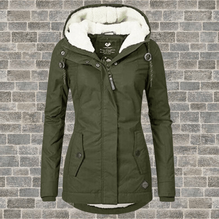 Mune | Pleated Cotton Coat with Removable Sheepskin Hood