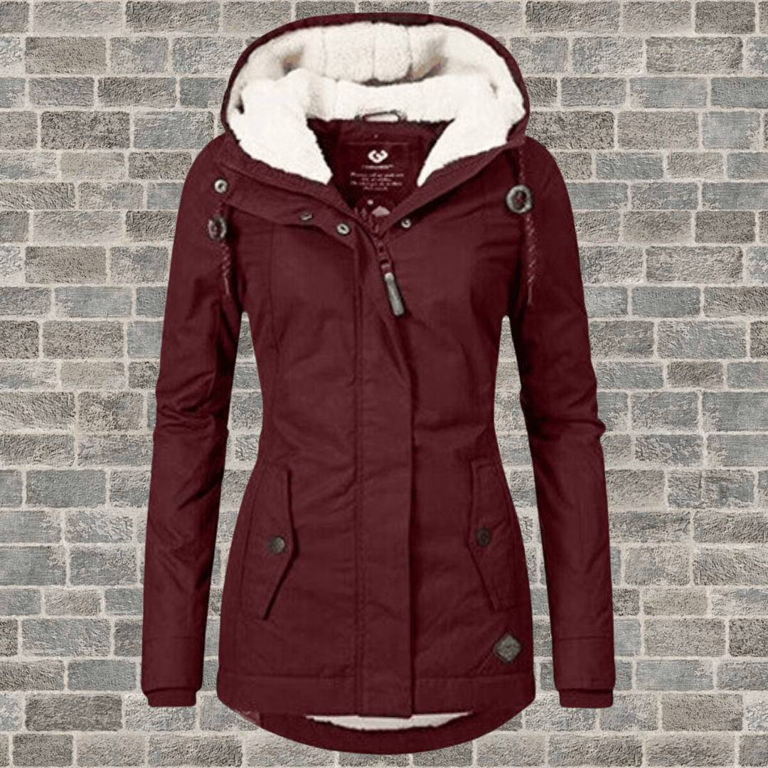 Mune | Pleated Cotton Coat with Removable Sheepskin Hood