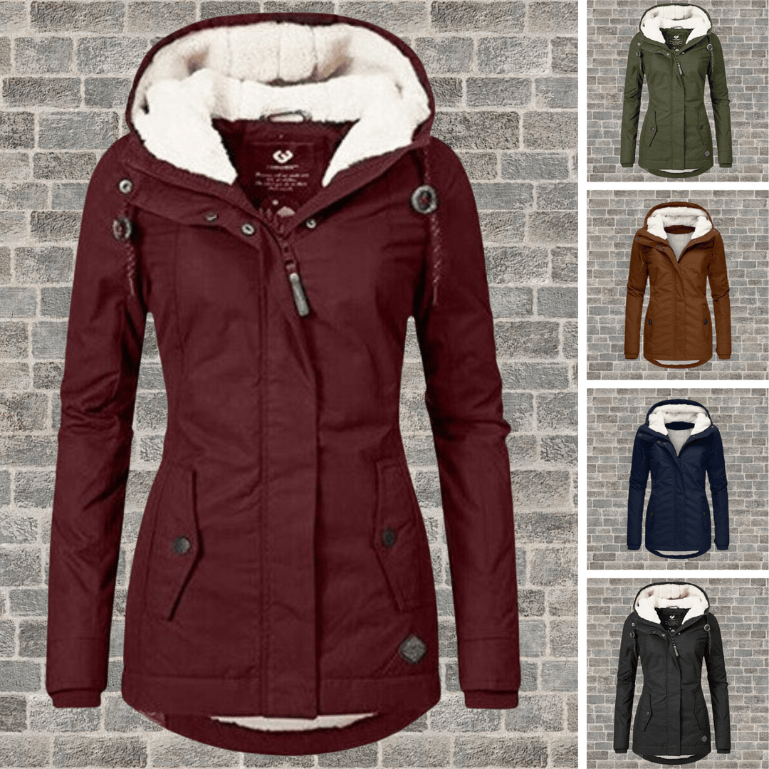 Mune | Pleated Cotton Coat with Removable Sheepskin Hood