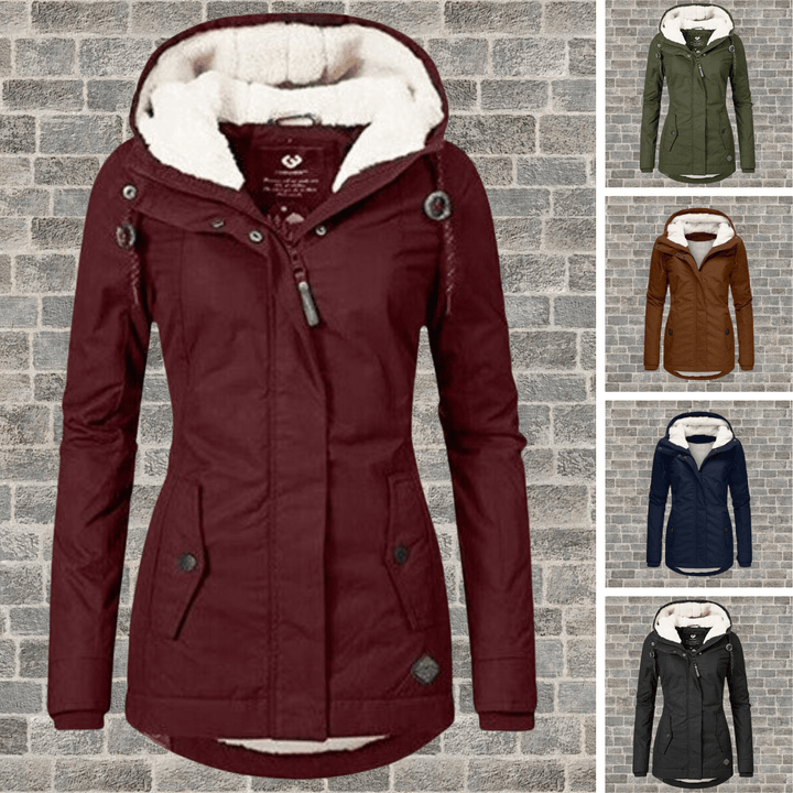 Mune | Pleated Cotton Coat with Removable Sheepskin Hood