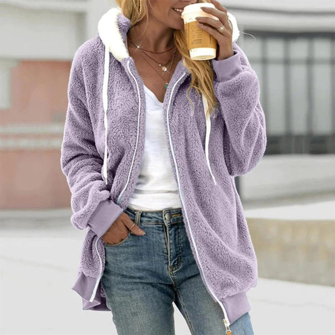Mune | Plush Hoodie Jacket with Pockets for Women