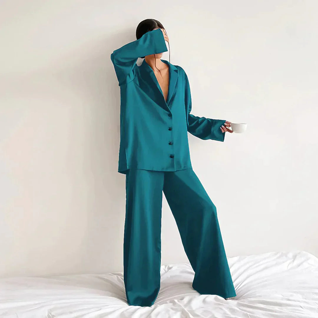 Mune | Satin Pajama Set with Wide Pants