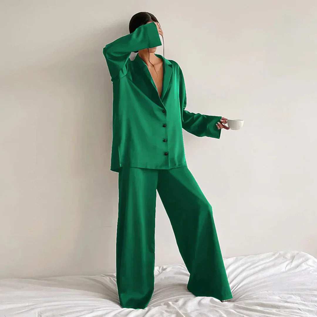 Mune | Satin Pajama Set with Wide Pants