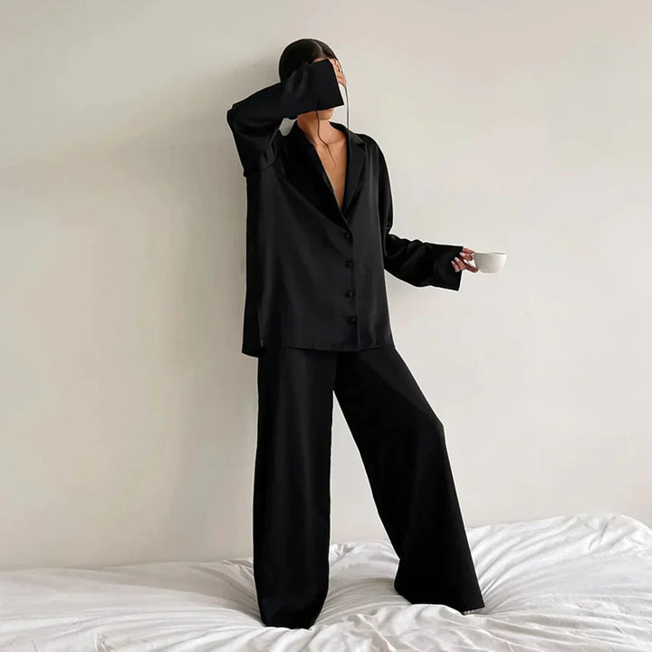 Mune | Satin Pajama Set with Wide Pants