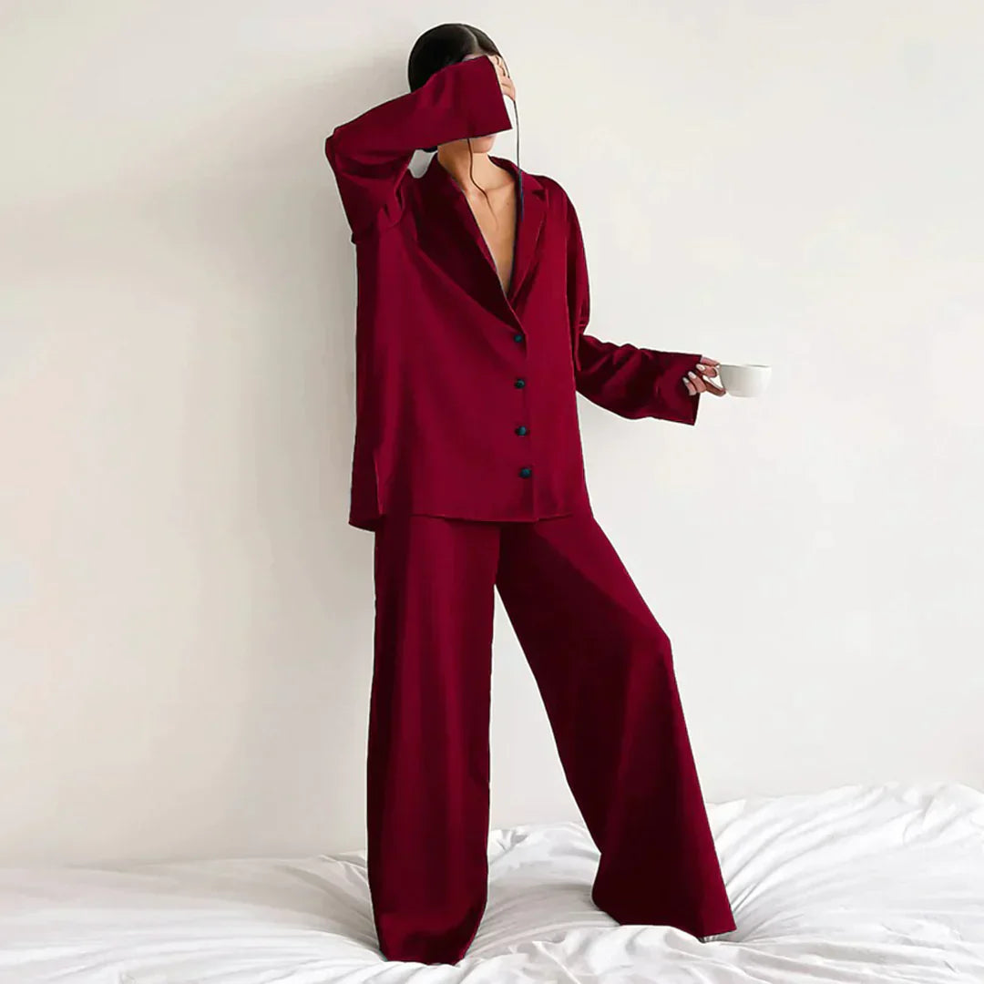 Mune | Satin Pajama Set with Wide Pants
