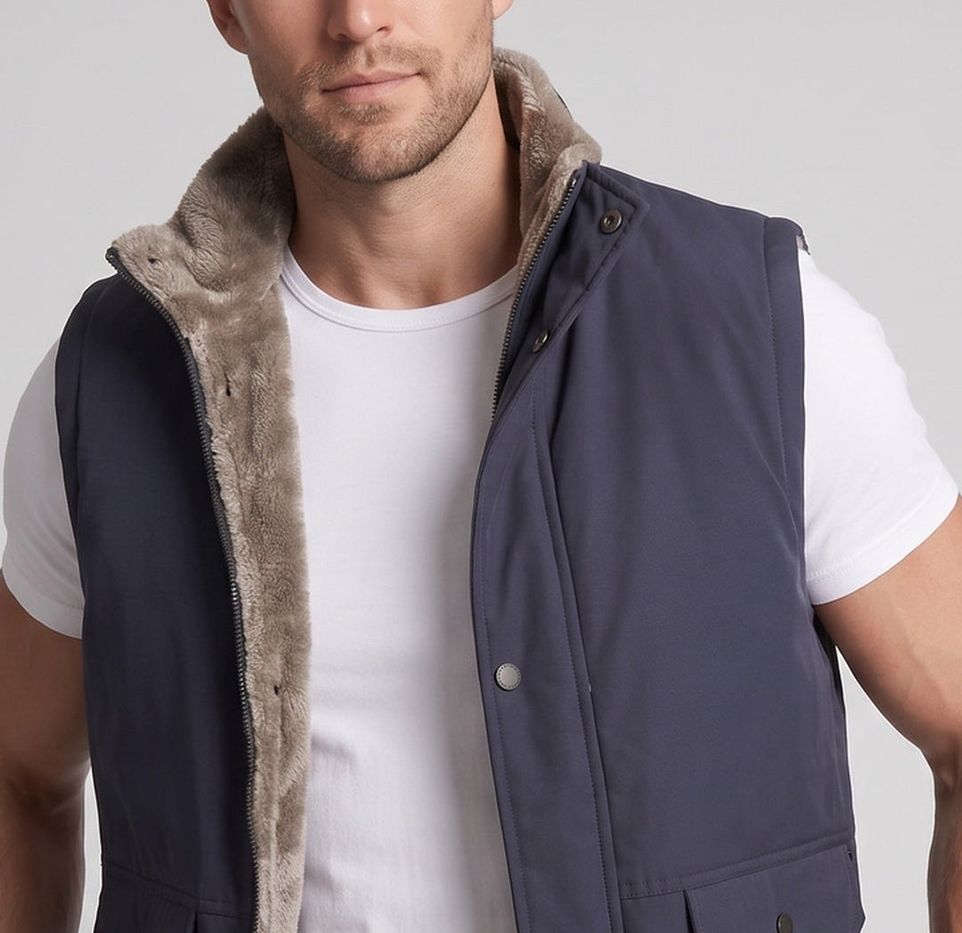 Men's thermo quilted vest with teddy lining, windproof softshell outer layer and multifunctional pockets Mune Fashion