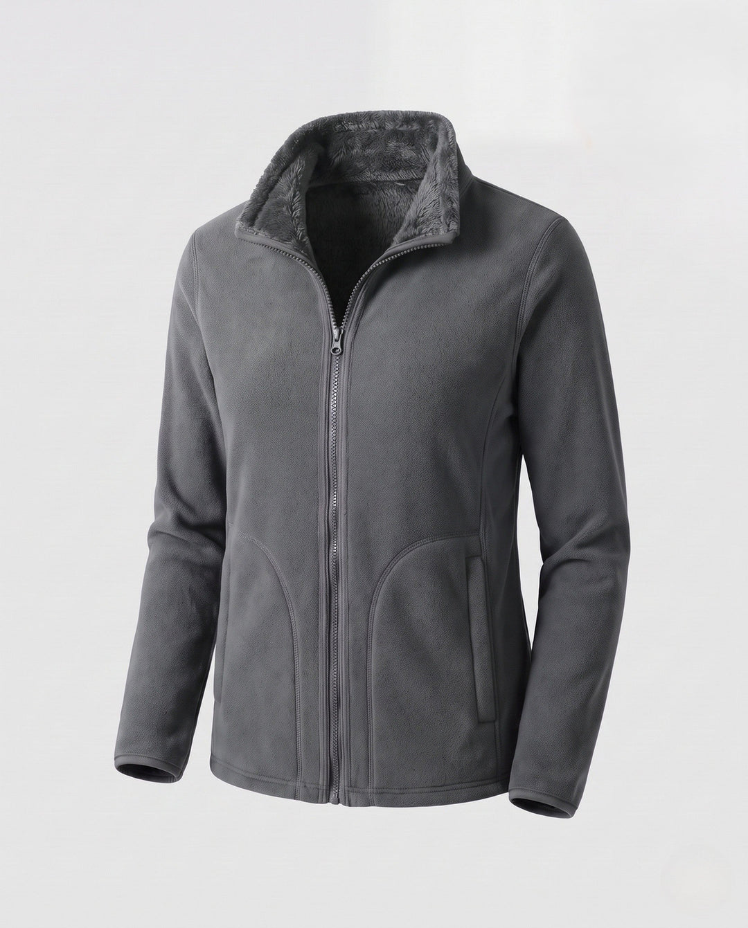 Women's Fluffy Fleece Jacket with Teddy Lining, Stand Collar and Zipper Mune Fashion