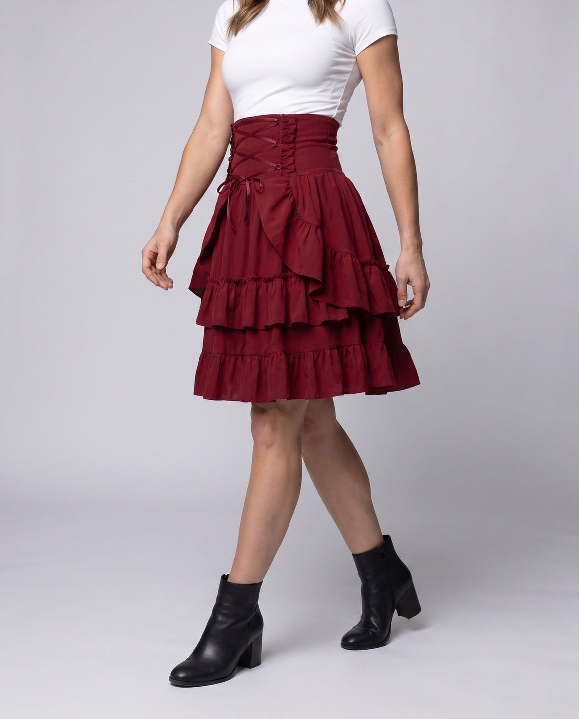 Women Sweet Ruffled Dress with Apron Design and Lacing Details Mune Fashion