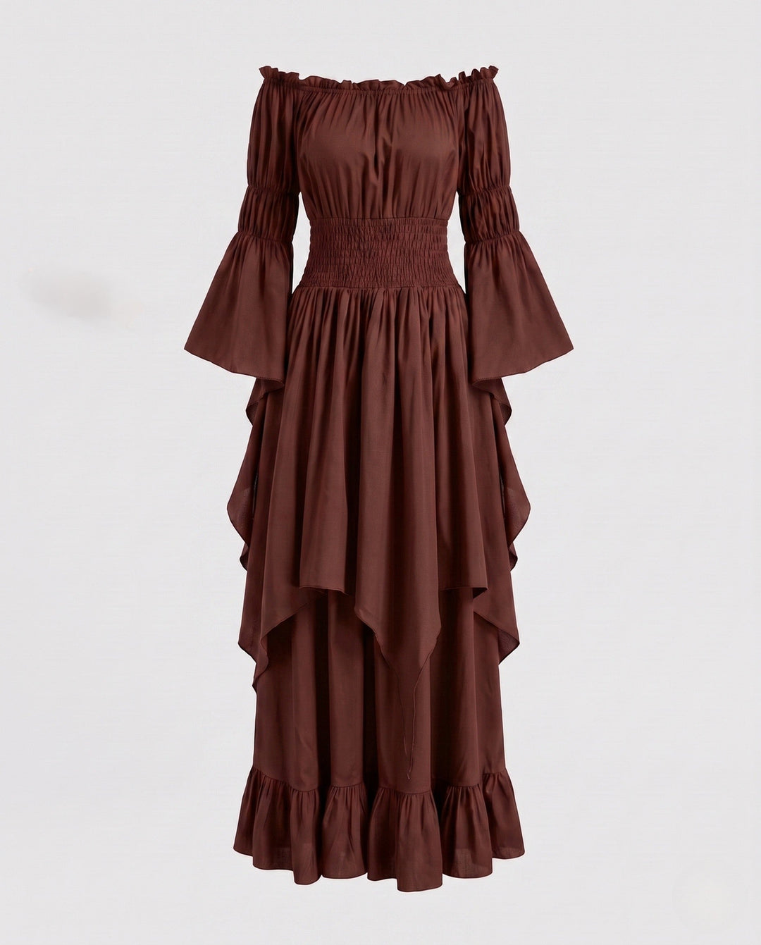 Women’s maxi dress with voluminous ruffles and elegant peplum Mune Fashion