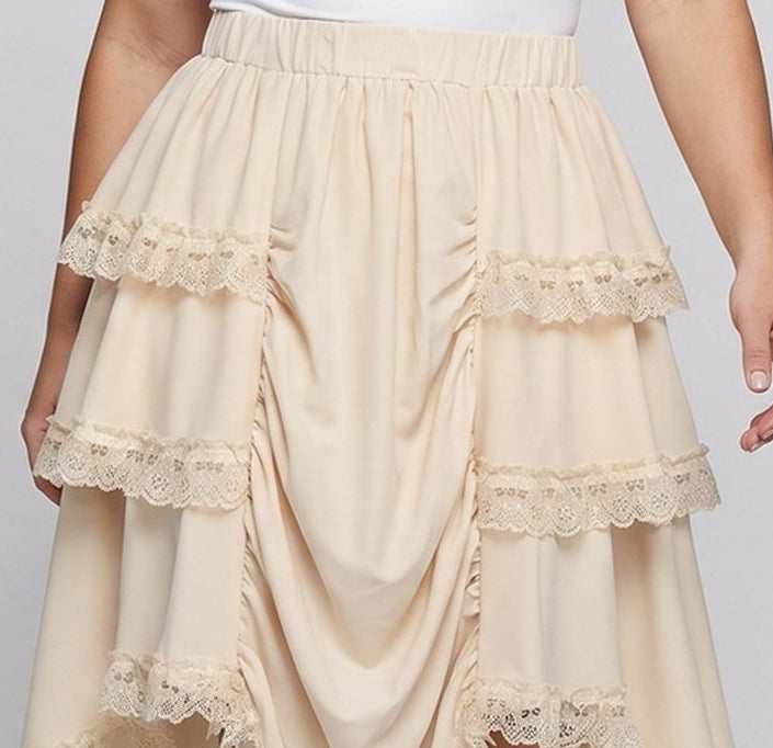 Women playful ruffle skirt with asymmetrical hem and elastic waistband Mune Fashion