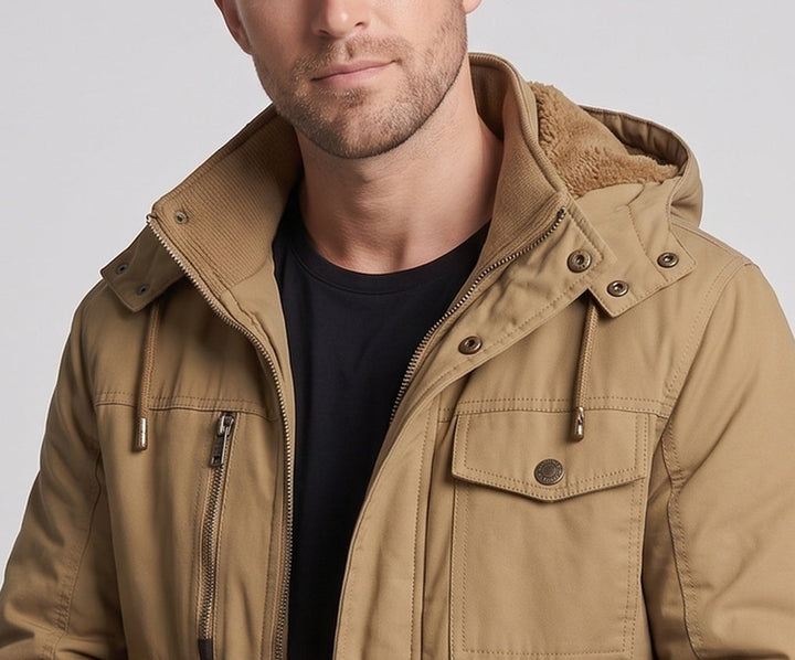 Men's Robust Canvas Field Jacket with Hood, Multi-Pockets & Tailored Fit Mune Fashion