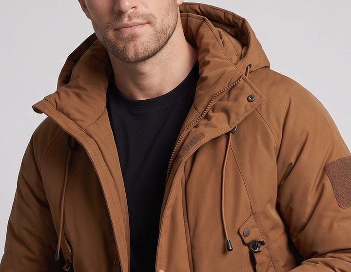 Men's Technical Hooded Parka with Extended Back, Thermal Quilting & Multi-Function Pockets Mune Fashion