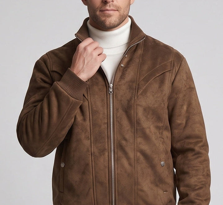 Men's Padded Velour-Optic Bomber Jacket with Teddy Lining and Ribbed Collar Mune Fashion