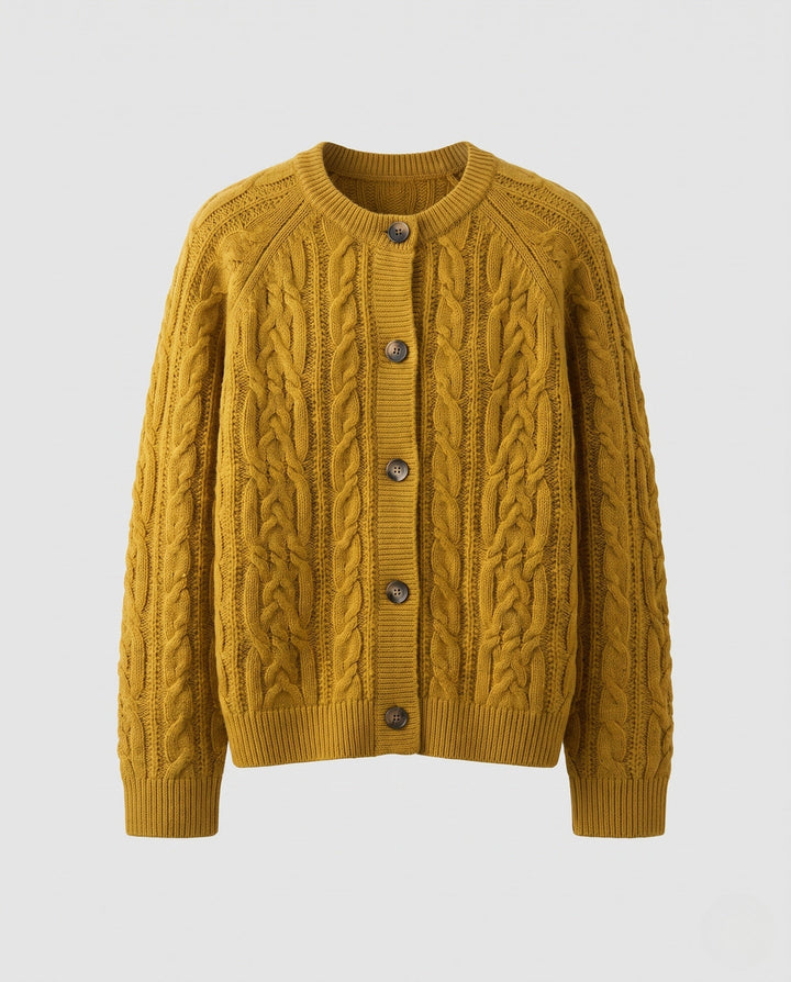Women's Boxy Braided Knit Cardigan with Raglan Sleeves and Angora-like Texture Mune Fashion