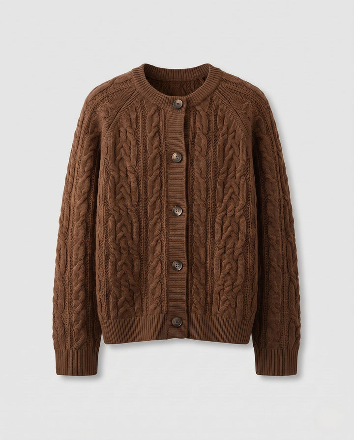 Women's Boxy Braided Knit Cardigan with Raglan Sleeves and Angora-like Texture Mune Fashion