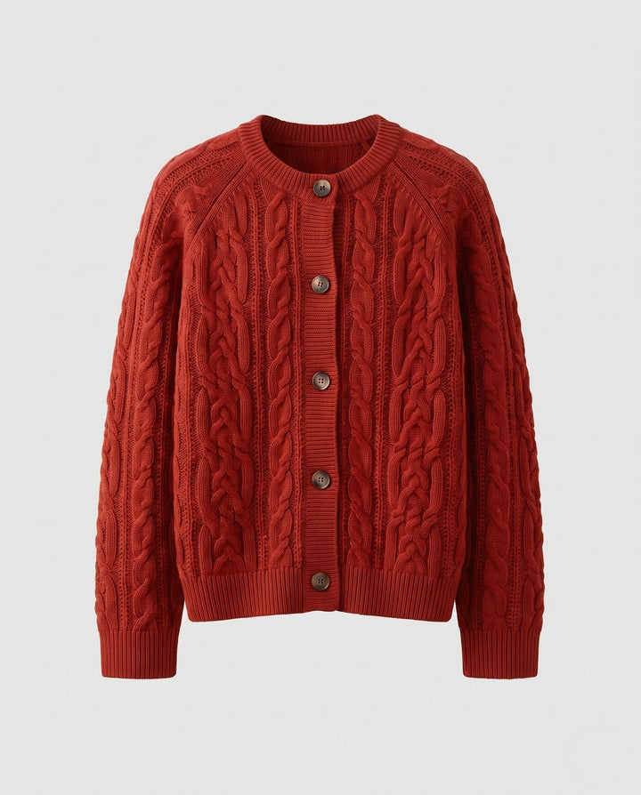Women's Boxy Braided Knit Cardigan with Raglan Sleeves and Angora-like Texture Mune Fashion