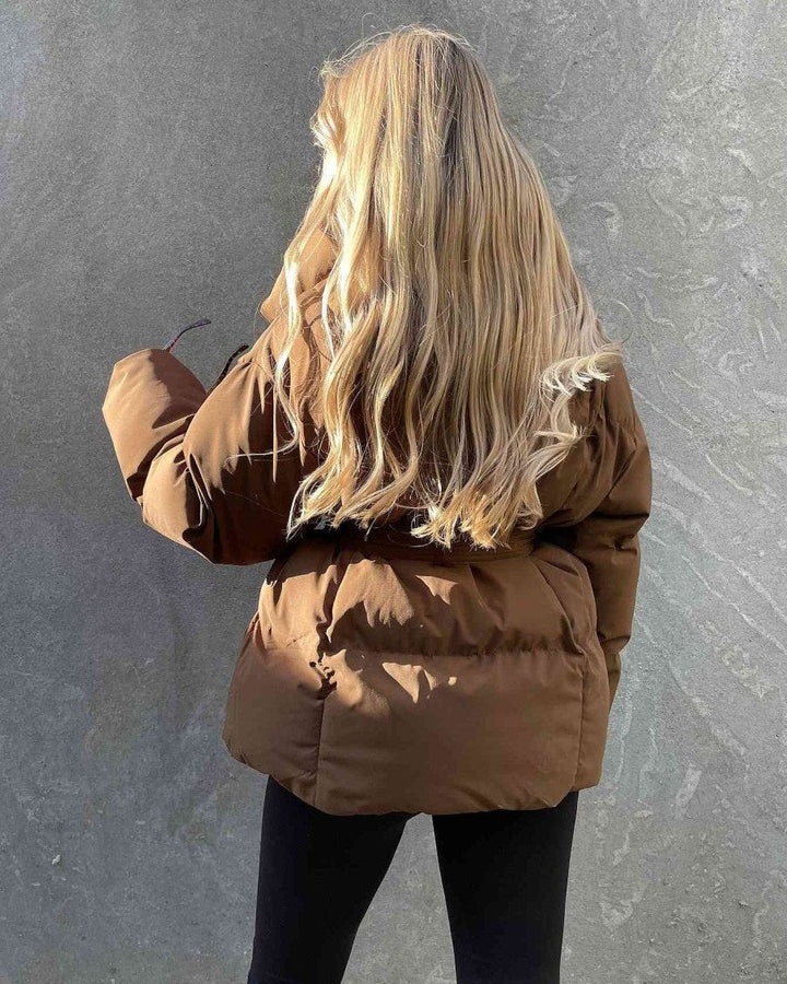 Mune | Jacket with Belt for Women Warm Brown Jacket with Oversized Collar