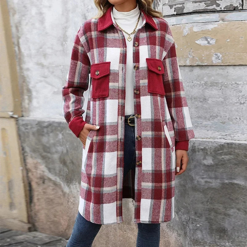 Mune | Women's Long Checked Coat with Pockets