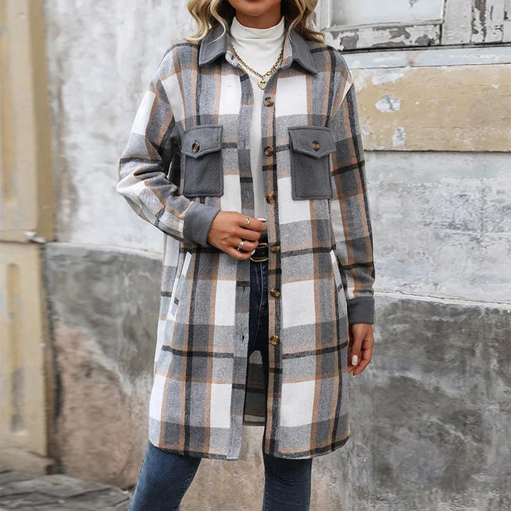Mune | Women's Long Checked Coat with Pockets
