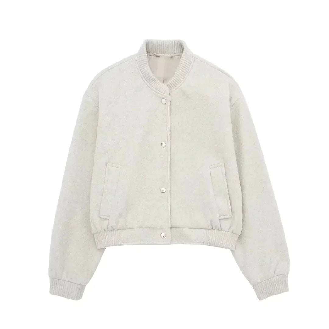 Mune | Women's Cropped Bomber Jacket with Buttons and Ribbed Cuffs
