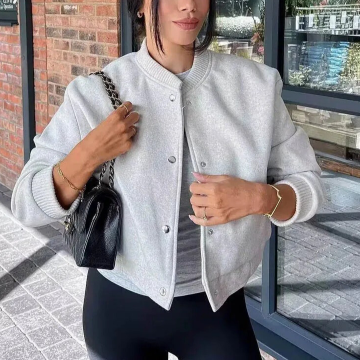 Mune | Women's Cropped Bomber Jacket with Buttons and Ribbed Cuffs