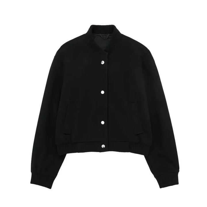 Mune | Women's Cropped Bomber Jacket with Buttons and Ribbed Cuffs