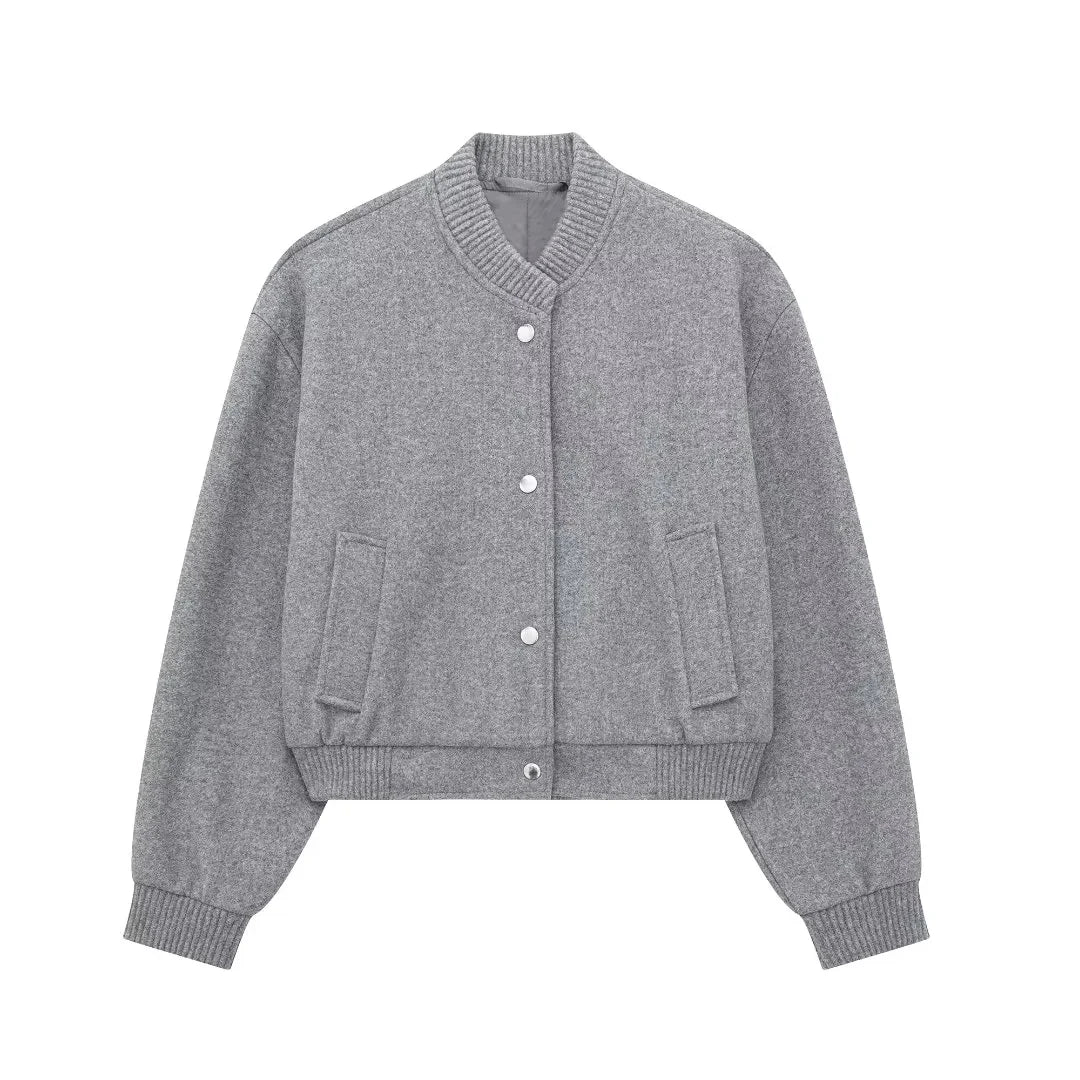 Mune | Women's Cropped Bomber Jacket with Buttons and Ribbed Cuffs