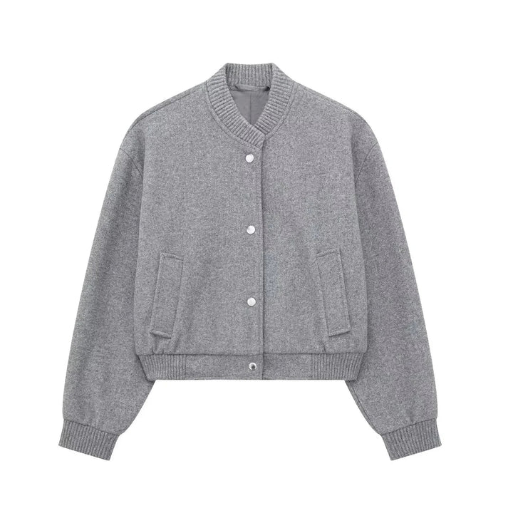 Mune | Women's Cropped Bomber Jacket with Buttons and Ribbed Cuffs