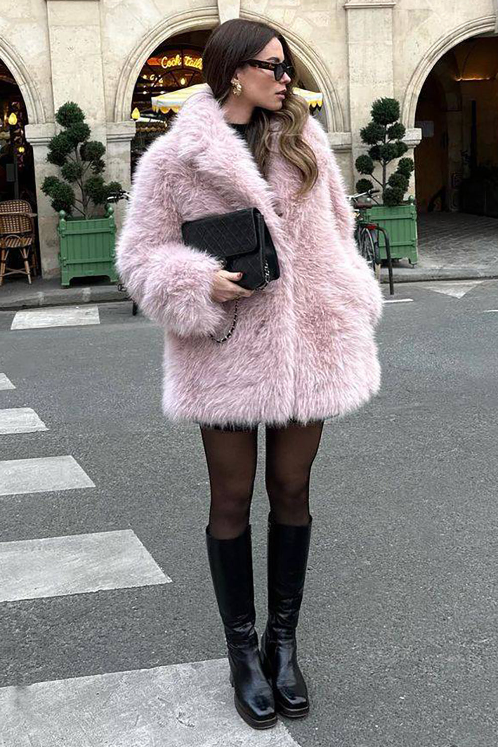 Mune | Women's Long Faux Fur Coat with Open Front and Soft Finish in Pink