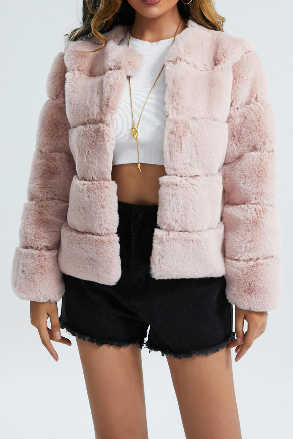Mune | Women's Short Faux Fur Coat with Lapels and Soft Fabric