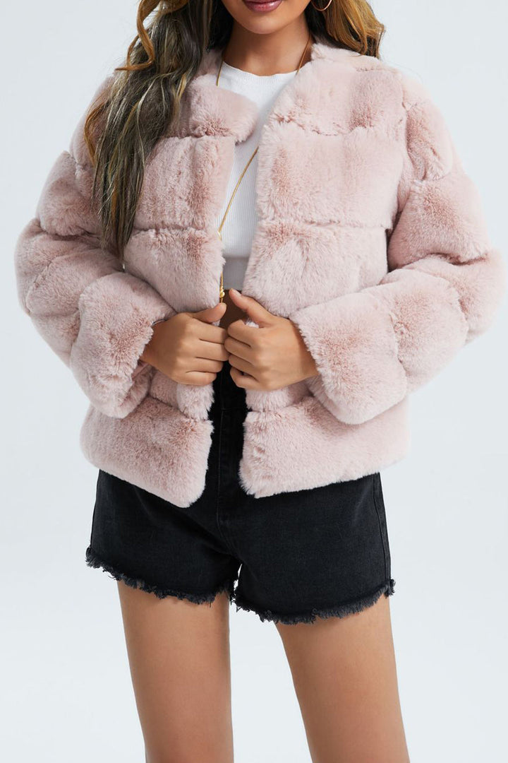 Mune | Women's Short Faux Fur Coat with Lapels and Soft Fabric