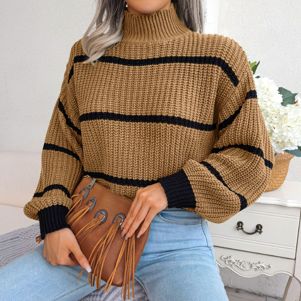 Mune | Casual Striped Lantern Sleeve Sweater