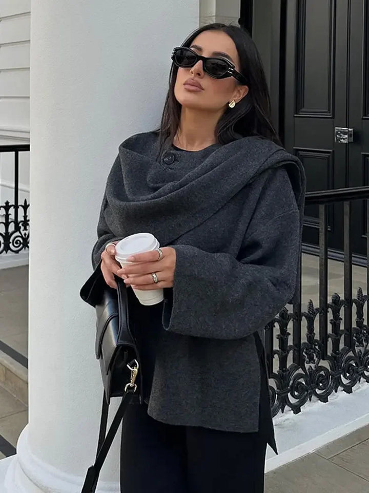 Mune | Knit Cape Coat with Scarf