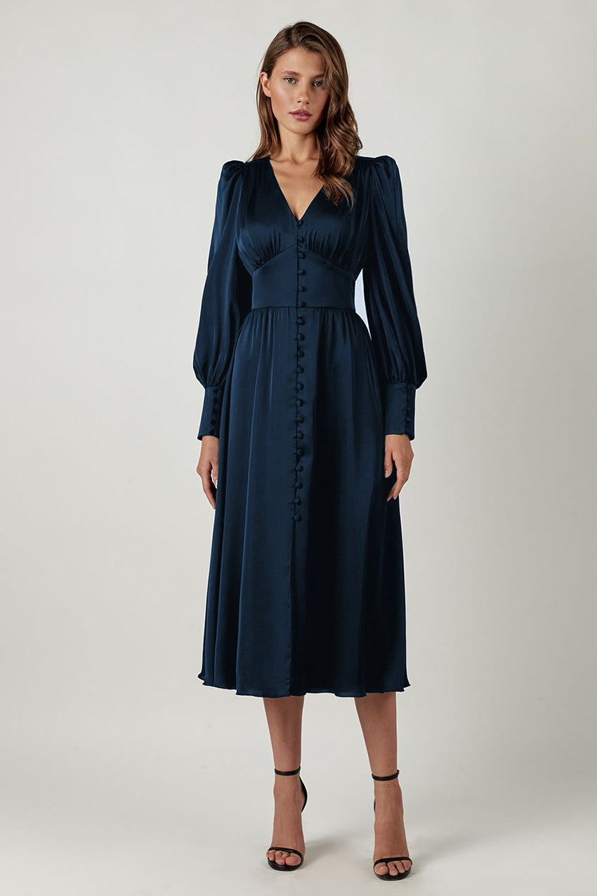 Mune | Elegant Party Dress With V-Neckline And Puffed Sleeves For Women