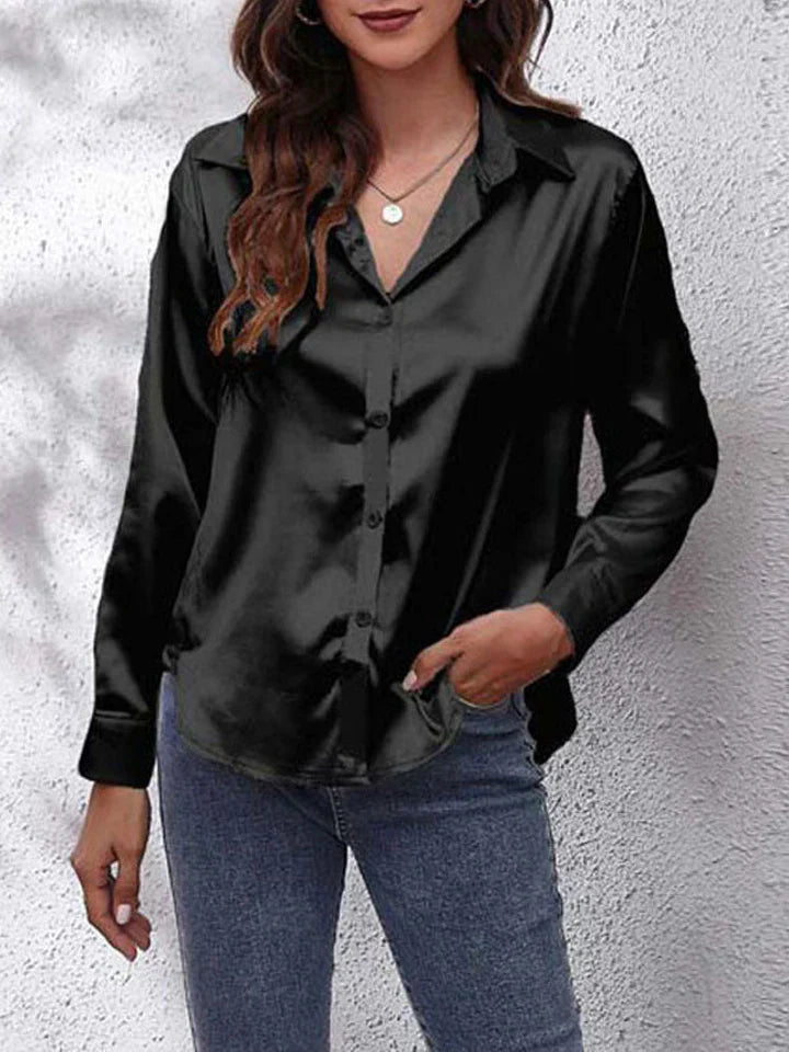Mune | Satin Blouse For Women Luxurious Cut Button Placket Long Silk Sleeves