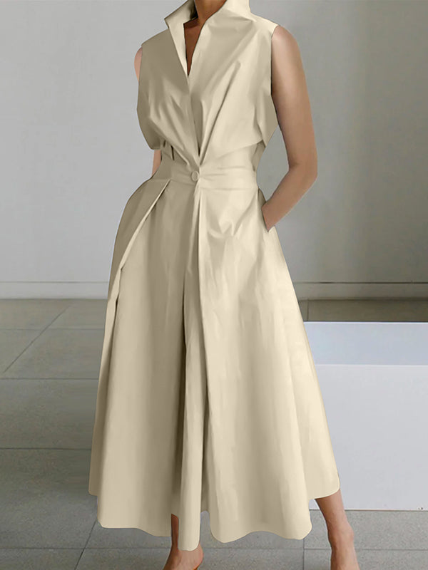 White Shirt Collar Urban Cotton Dress
