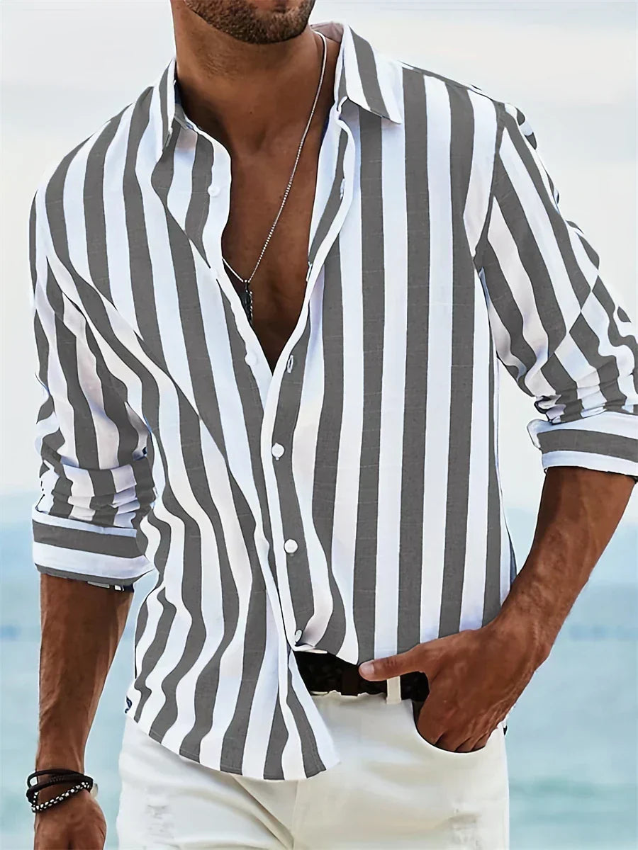 Men Striped Button Down Casual Shirt