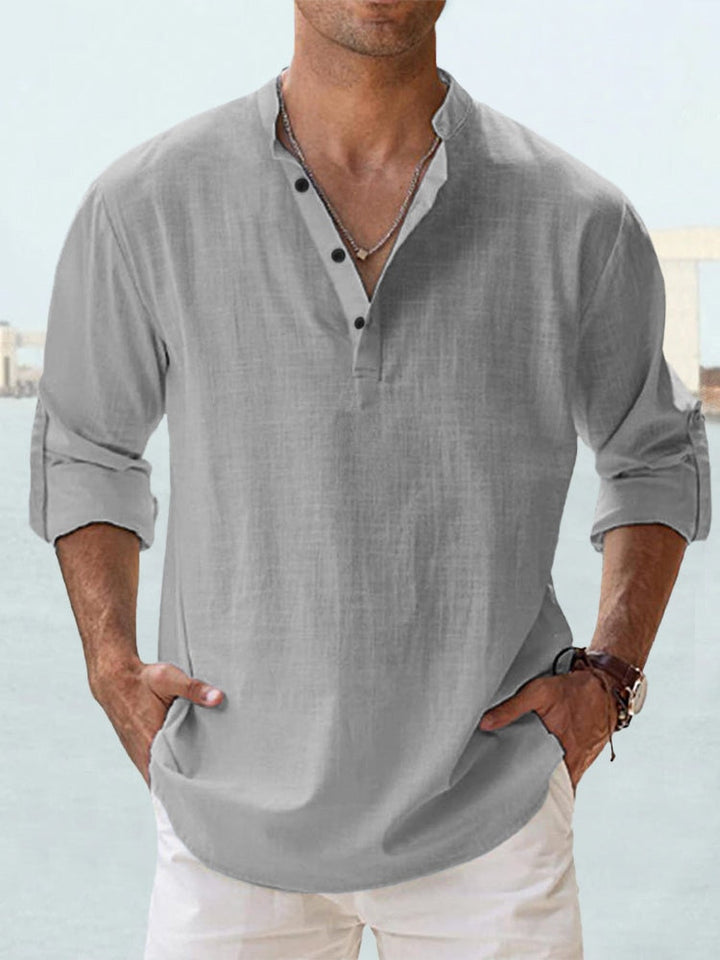 Men's Casual Shirt Long Sleeve with Stand Collar