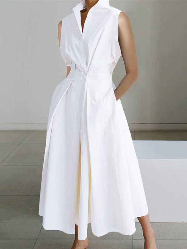 White Shirt Collar Urban Cotton Dress